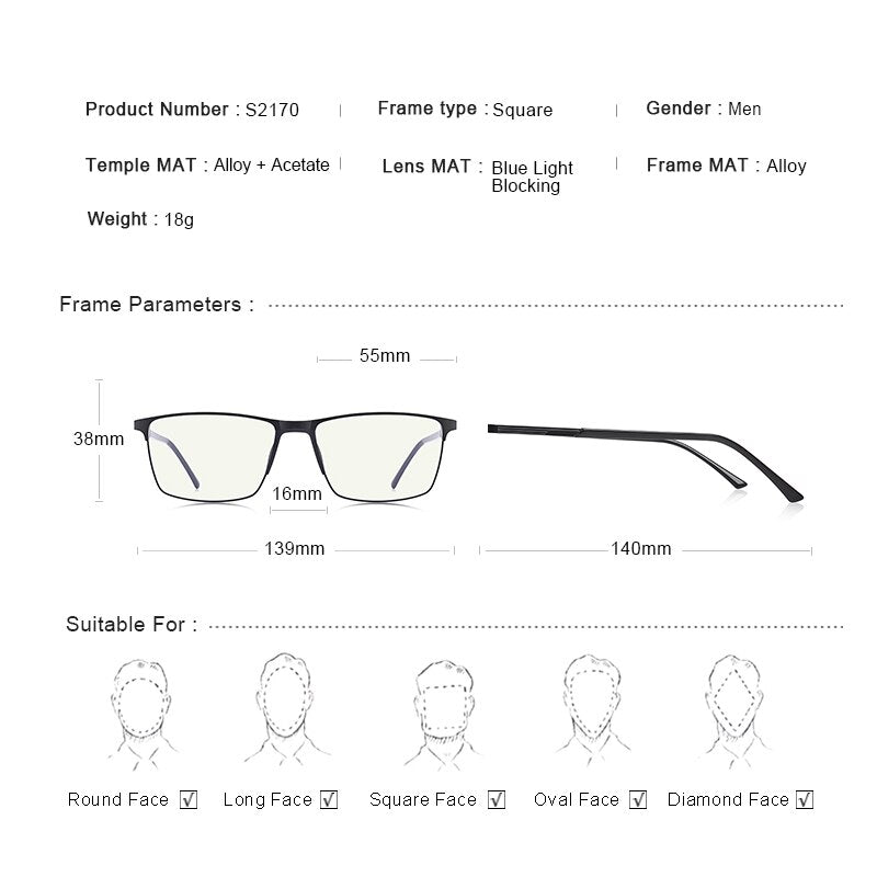 MERRYS DESIGN Männer Anti Blue Ray Light Blocking Brille UV400 Brille für Computer Titanlegierung Brille S2170FLG