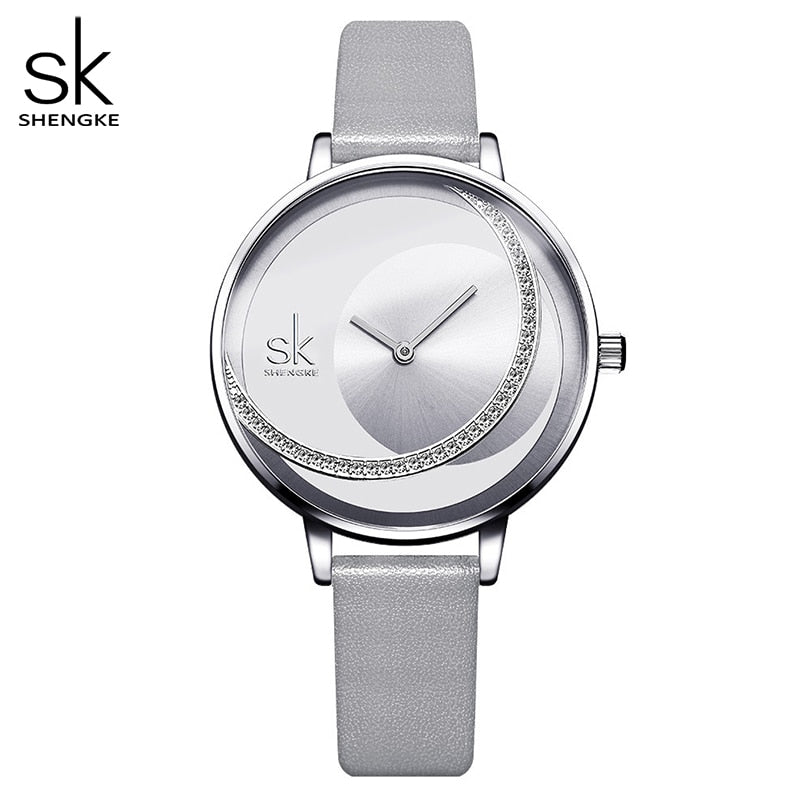 Reloj de cristal Shengke para mujer, relojes de vestir de marca de lujo para mujer, relojes de pulsera de cuarzo de diseño Original, reloj creativo para mujer