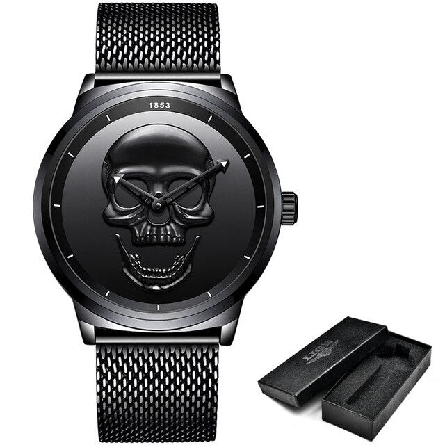 Relogio Masculino LIGE Skull Mens Watches Simple Stainless Steel Sports Watch Men&