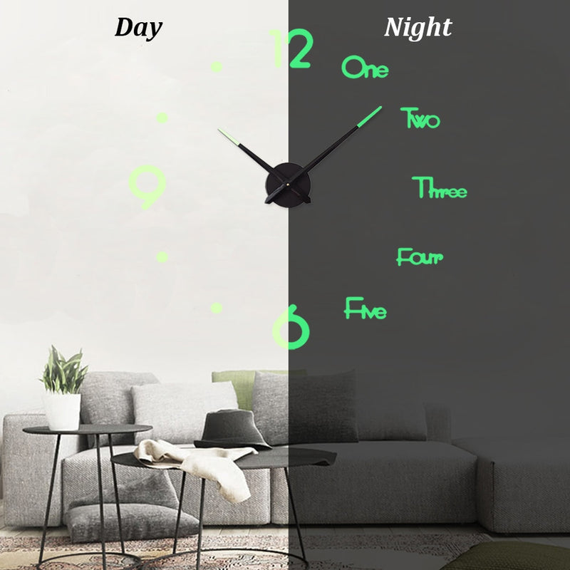 New 3D DIY Large Wall Clock Modern Design Wall Sticker Clock Silent Home Decor Living Room Acrylic Mirror Nordic Wall Clock