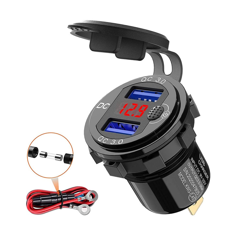 Carga rápida 3,0 36W cargador USB Dual para coche QC3.0 resistente al agua con interruptor de voltímetro para motocicleta 12V/24V ATV barco marino RV