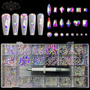 21 Grids Crystals Diamonds Nail Rhinestones Set 3100pcs FlatBack Rhinestones Kit Sparkling Nail Art With 1 Pen For Decorations