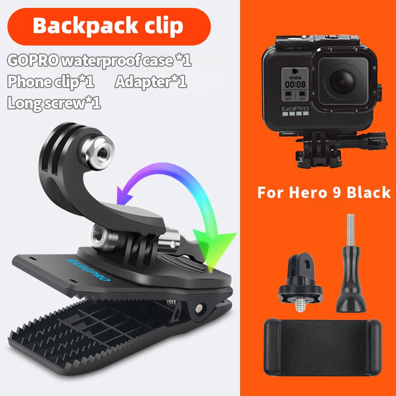 für Go Pro Zubehör 360-Grad-Drehung Rucksacktasche Clipklemme für GoPro Hero11 10 9 8 7 6 5Xiaomi yi für SJCAM SJ4000 Telefon