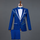 Red Diamond Floral Men Suits for Wedding Mens Suits 3 Piece Blazer+Pant+Bow Tie Fashion Tuxedo Men Suit Set Stage Costume Homme