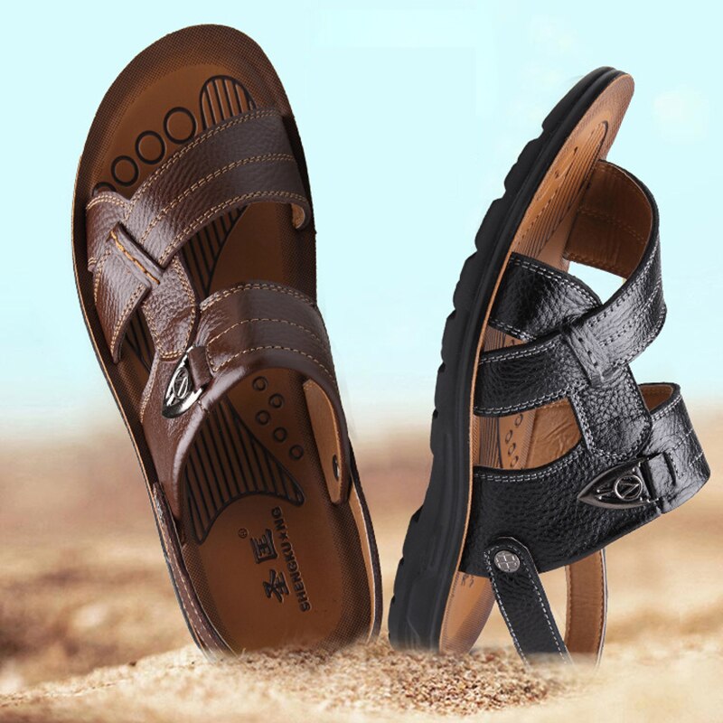 Sandalias de playa de cuero genuino de verano, zapatos de hombre, sandalias de cuero de talla grande 49 50 para hombre, calzado suave y cómodo para caminar al aire libre para hombre