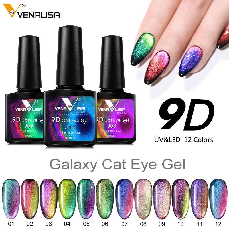 Nail Art Design Manicure Venalisa 7.5Ml Soak Off Enamel 9D Cat Eyes Magnetic Gel Polish UV Gel Nail Polish Lacquer Varnish