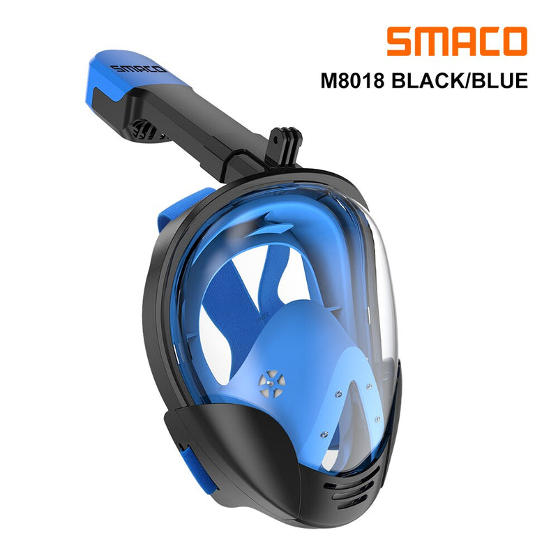 SMACO Full Face Snorkel Mask with UV Protection Anti-Fog Detachable Camera Mount 180 degrees Panoramic View