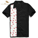 SISHION L-2XL  Men Shirt ST110 Short Sleeve Black Red Rockabilly Cotton Casual Bowling Shirts for Men camisa masculina