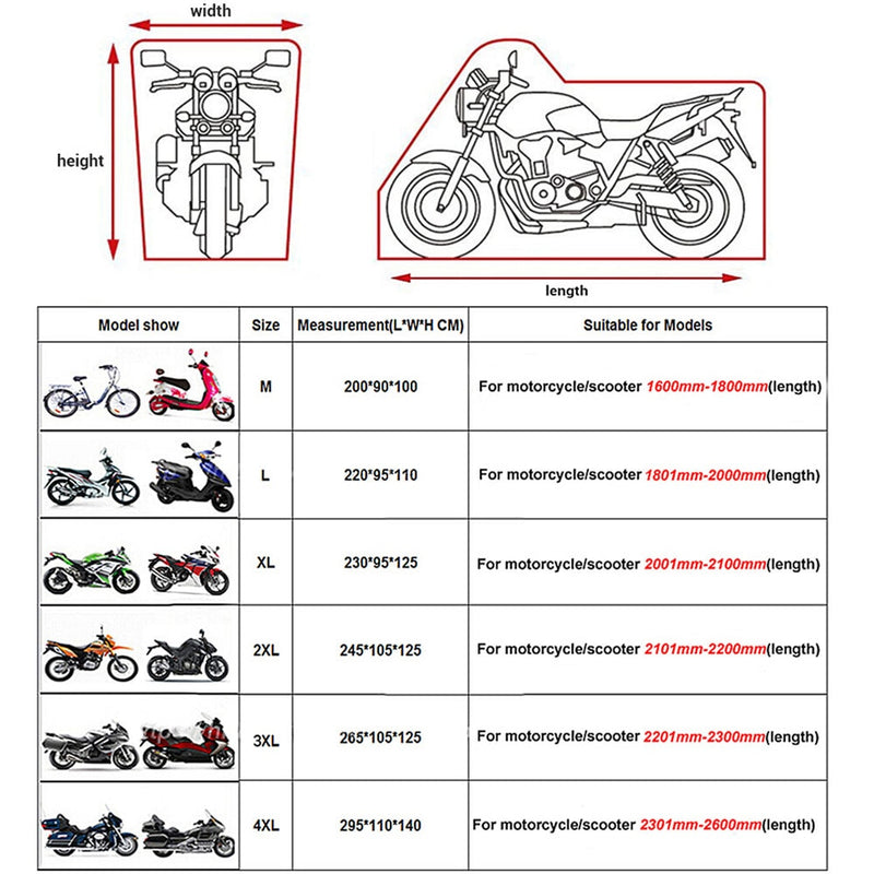 HEROBIKER Motorcycle Cover Outdoor Uv Protector Scooter Cover Bike Waterproof Dustproof Moto Rain Cover Indoor Lock-holes Design