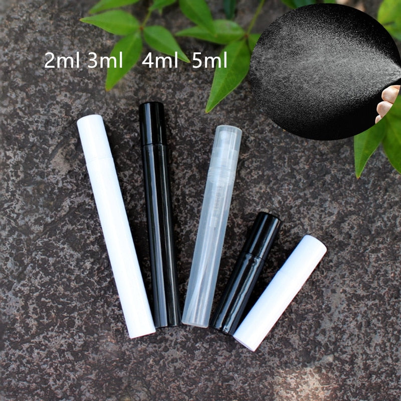 100pcs/lot 2ml 3ml 4ml 5ml Small Plastic Perfume Bottle White/Black/Clear Mist Sprayer Atomizer Pump Spray Perfume Bottles