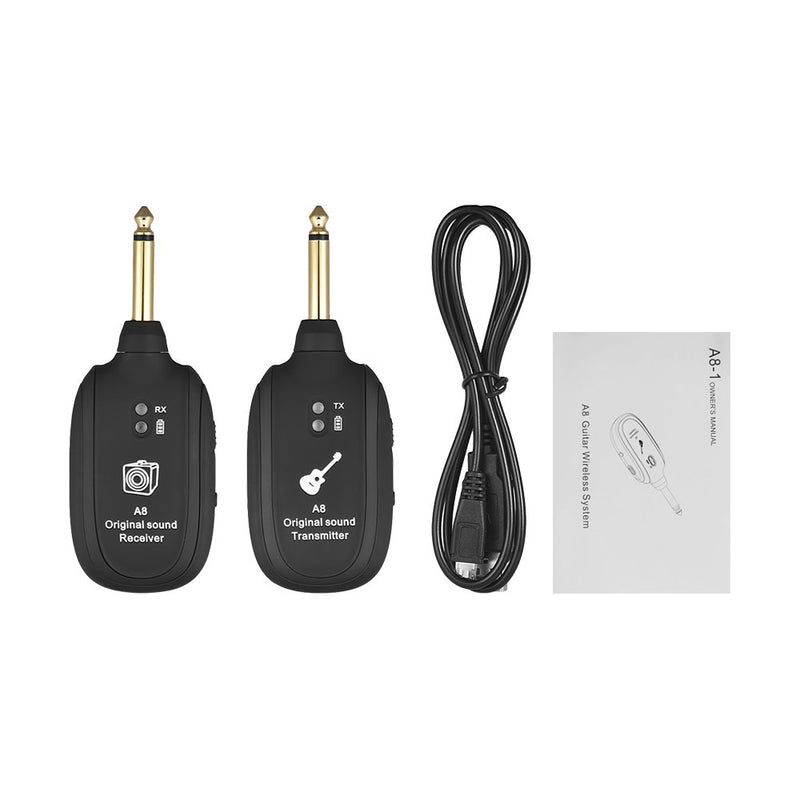 UHF Guitar Wireless System Transmitter Receiver Built-in Rechargeable Lithium Battery Max. 50M Transmission Range for Guitar