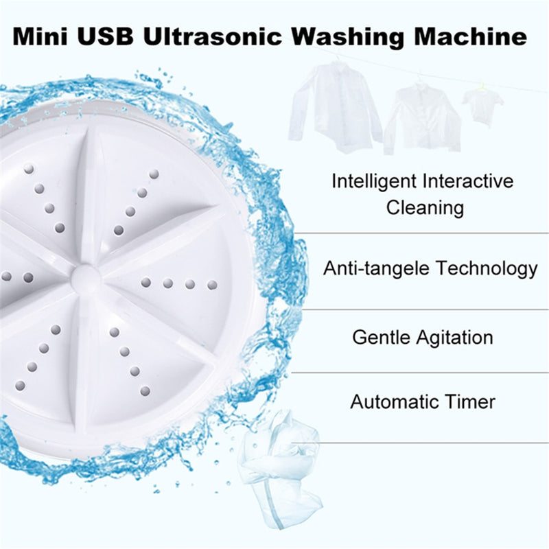 Mini-Ultraschall-Waschmaschine, tragbarer Turbo, USB-betrieben, entfernt Schmutzwäsche, Kleidung, Reinigung, Waschmaschine für die Reise nach Hause