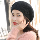 Beret Women Hat Angora Winter Warm Flower Soft Double Layers Thermal Snow Outdoor Accessory Female