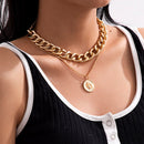 IngeSight.Z Punk Multi Layer Curb Cuban Chunky Thick Portrait Choker Halskette Damen Vintage geschnitzte Münze Anhänger Halskette Schmuck