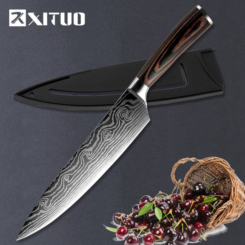 XITUO 1-5PCS set Chef Knife Japanese Stainless Steel Sanding Laser Pattern Knives Professional Sharp Blade Knife Cooking Tool