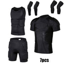 Men Sports Kneepad Elbow Shock Guard Compression Padded Shorts Shirt Vest Set Soccer Basketball Protective Gear Chest Rib Guards