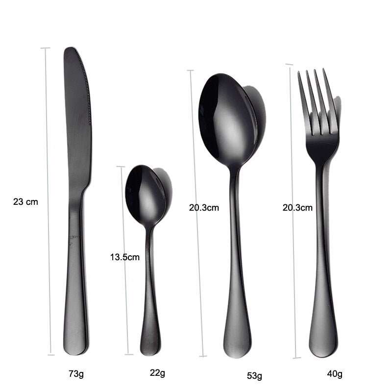 Tablewellware Geschirr Schwarzes Besteck-Set 24-teiliges Edelstahl-Besteckkasten-Gabel-Messer-Löffel-Geschirr-Set Küchenlöffel-Set