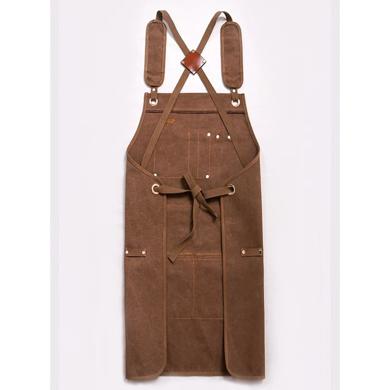 Durable Goods craftsman Apron Canvas Cross Back Adjustable Apron with Pockets for Women and Men Kitchen Cooking Baking Bib Apron