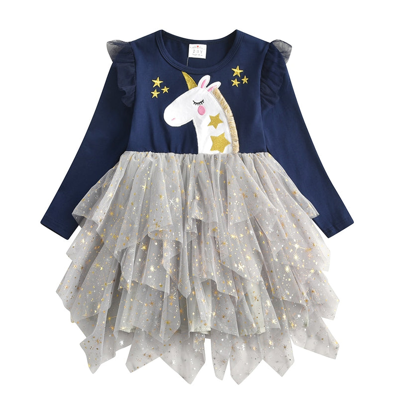 VIKITA Kinder Partykleid für Mädchen Kinder Pailletten Kleider Mädchen Stern Kleid Kleinkinder Freizeitkleider Kinder Herbst Kostüme