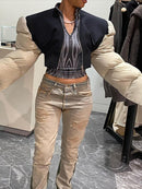 Sisterlinda Spring Patchwork Down Puffer Coat Women Jacket Extra Long Sleves Warm Bubble Christmas Cropped Outerwear Lady Outfit