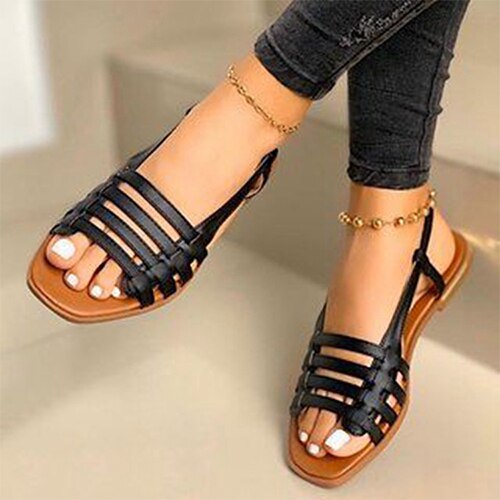 2022 Frauen Sandalen Frau Gladiator Open Toe Lässige Strandschuhe Weibliche Aushöhlen Wohnungen Frauen Outdoor Sommer Schuhe Plus Größe