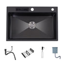 304 Stainless Steel Topmount Kitchen Sink With Knife-Holder Multifunction Single Bowl Dark-Gray Wash Basin For Kitchen Fixture