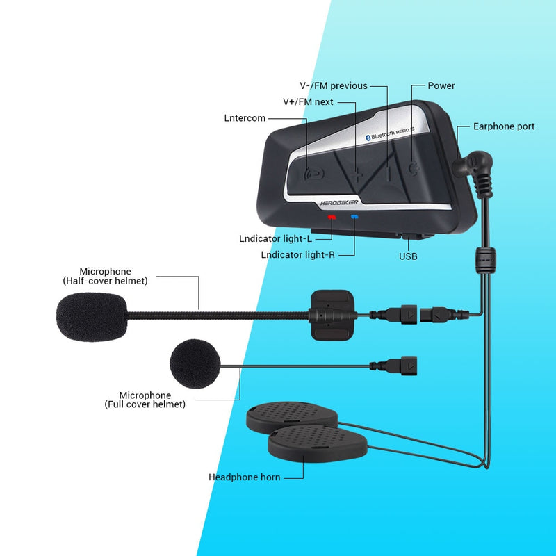 HEROBIKER Motorradhelm Intercom Wasserdichter Lautsprecher Interphone Moto Headset 1200M Drahtloses Bluetooth Helm Interphone