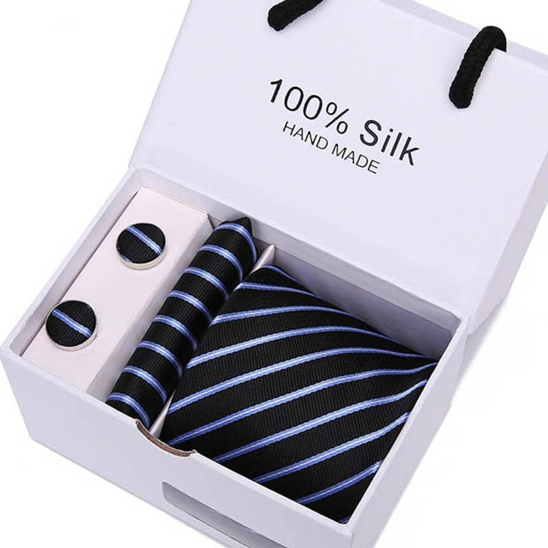 Gift box Packing  Brand Luxury Necktie Pocket Square Wedding Mens Neck TIes Silk Tie Set  Cufflinks Handkerchief