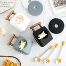 Lindo Animal de dibujos animados Shiba Inu Taza de cerámica hombres y mujeres creativos pareja con tapa cuchara agua potable taza de café