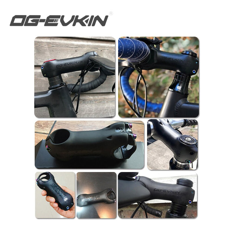 Vástago de bicicleta de carretera de carbono OG-EVKIN 7/17 grados UD mate MTB bicicleta vástagos de carbono 80/90/100/110/120mm vástago de bicicleta de aleación de titanio 28,6mm