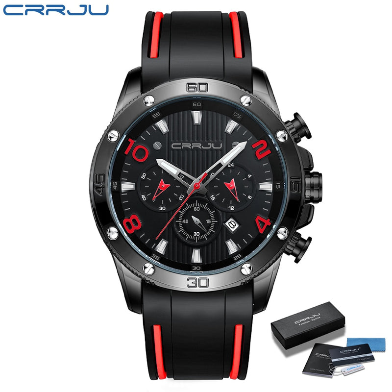 CRRJU Herrenuhr Chronograph Outdoor Sports Wasserdichte Uhren Leuchtanzeige Quarz Gummiuhr Relogio Masculino