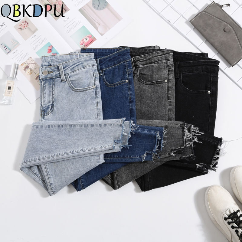 Women jeans Plus Size High Waist Stretch Washed Skinny Stretch Jeans Female Denim Pants New Pencil Pants Light Blue Gray Black