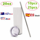 Wholesale 20oz Bulk Sublimation Blank White Skinny Tumbler Stainless Steel Tapered Water Bottle Cups With Lid and Straw