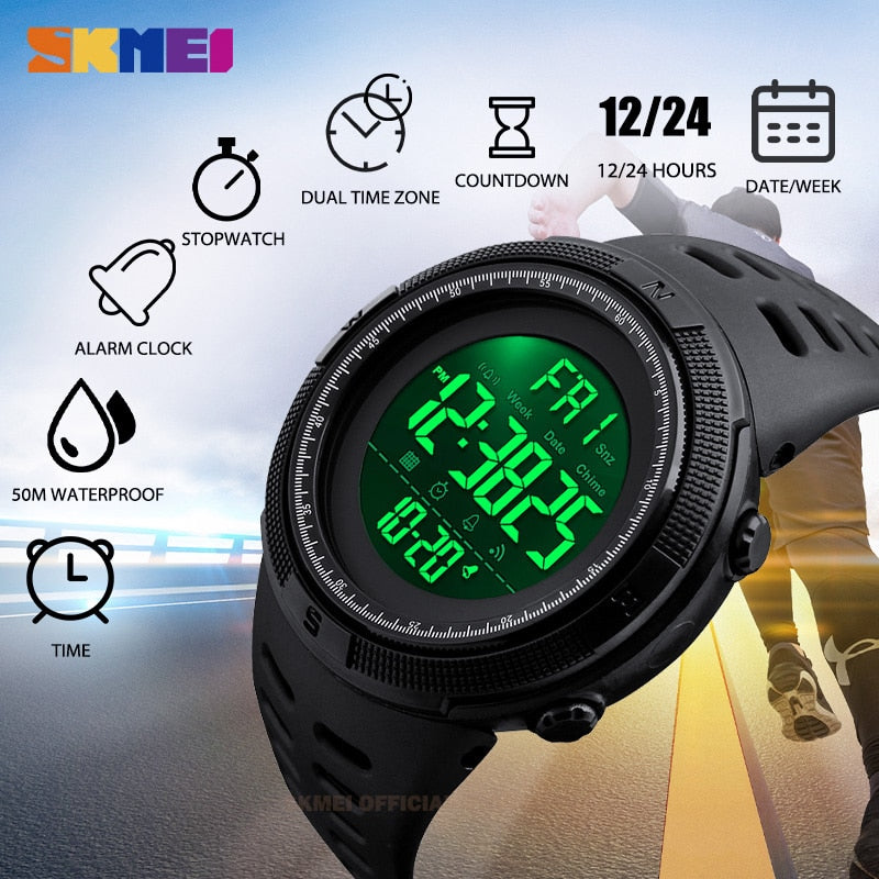 Relojes SKMEI para hombre, reloj deportivo con cuenta atrás, doble hora, alarma, cronógrafo, relojes de pulsera digitales, reloj para hombre, reloj impermeable para hombre