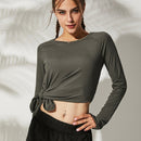 Loose yoga clothes for fitness sport shirt women blouse O-neck workout running long sleeve femme gym top with thumb holes