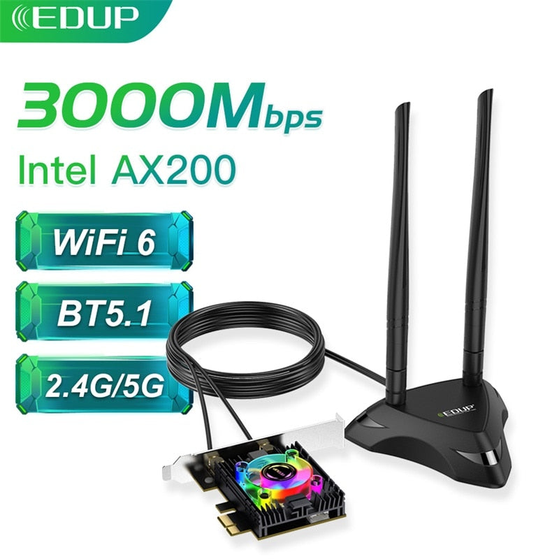 EDUP 3000Mbps WiFi 6 PCI Express Bluetooth 5.1 Adapter Dual Band 2.4G/5GHz 802.11AC/AX Intel AX200 PCIe Wireless Netzwerkkarte