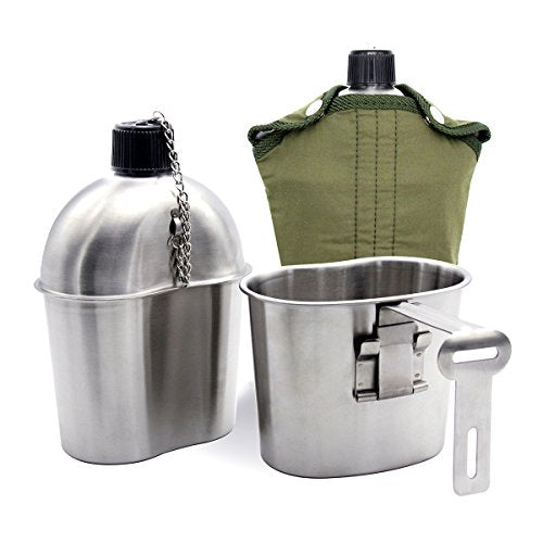 3 Teile / satz Edelstahl Militär Kantine Tasse Tragbare Kantine Tasse Mit Deckel Grüne Abdeckung Camping Wandern Picknick Reise Zubehör