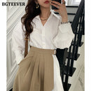 BGTEEEVR Stylish Women Turn-down Collar Irregular Shirt Dress Elegant Long Sleeve Female Pleated Dress 2021 Spring 2 Pieces
