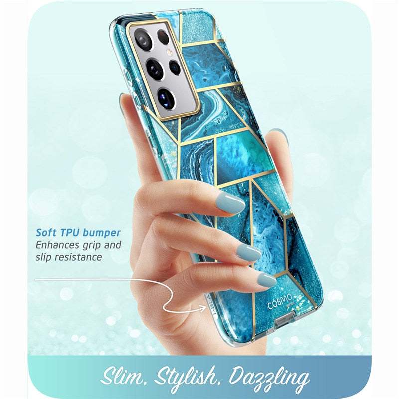 Für Samsung Galaxy S21 Ultra Case 6.8" (2021) I-BLASON Cosmo Ganzkörper Glitter Marble Cover OHNE integrierten Displayschutz