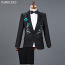 Red Diamond Floral Men Suits for Wedding Mens Suits 3 Piece Blazer+Pant+Bow Tie Fashion Tuxedo Men Suit Set Stage Costume Homme