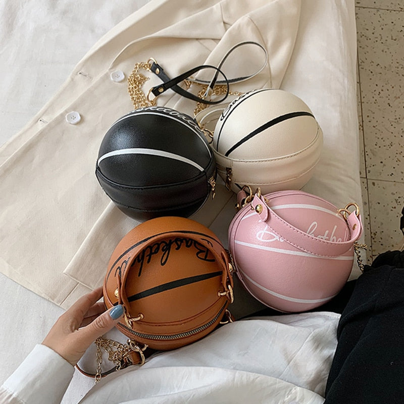 Buylor Personality Basketball Crossbady Bag for Women Casual PU Leather Handbag Cute  Round Ball Purse Wacky Female Chains Tote