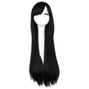 QQXCAIW Long Straight Cosplay Red Black Puprle Pink Blue Sliver Gray Blonde White Oragen Brown 80 Cm Synthetic Hair Wigs