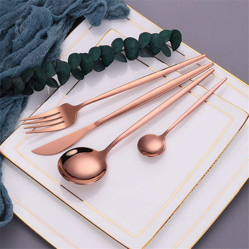 Cutlery Set Rose Gold Dinnerware Set 18/10 Stainless Steel Knife Fork Spoon  Kitchen Tableware Set Flatware Wholesale Cutlery