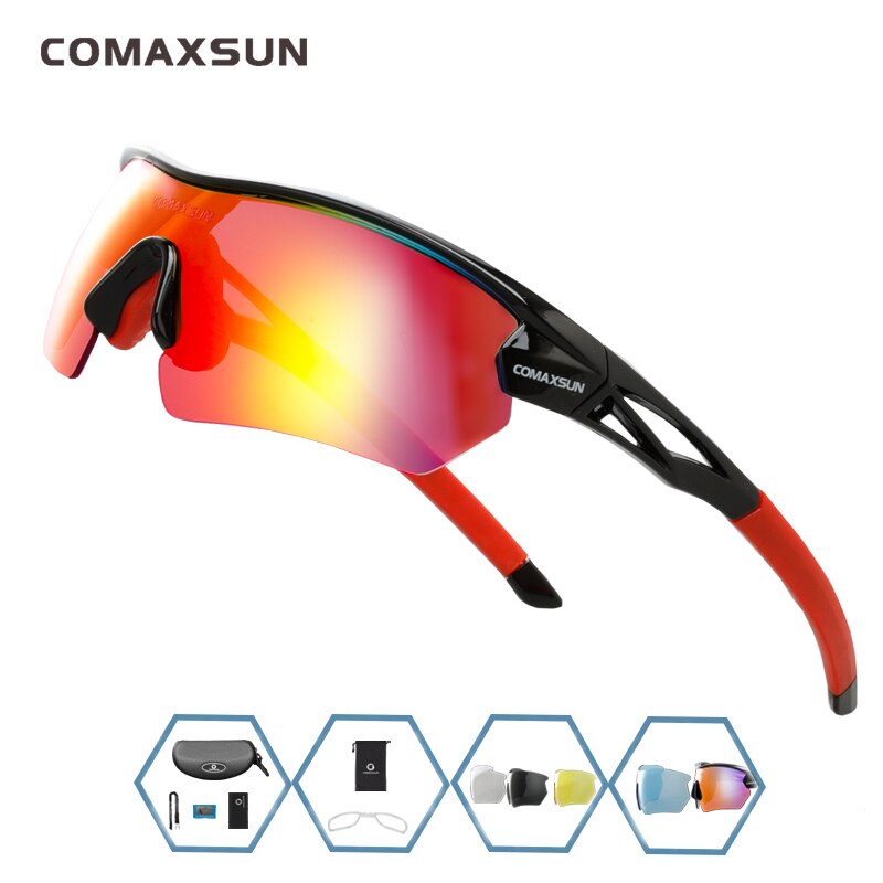 Comaxsun Professionelle polarisierte Fahrradbrille MTB Rennradbrille Outdoor Sports Fahrrad Sonnenbrille UV 400 mit 5 Gläsern TR90