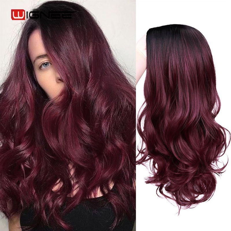 Wignee, peluca sintética de pelo rosa, pelucas onduladas largas resistentes al calor para mujeres, peluca de diario/fiesta Natural de negro a marrón/púrpura/rubio ceniza