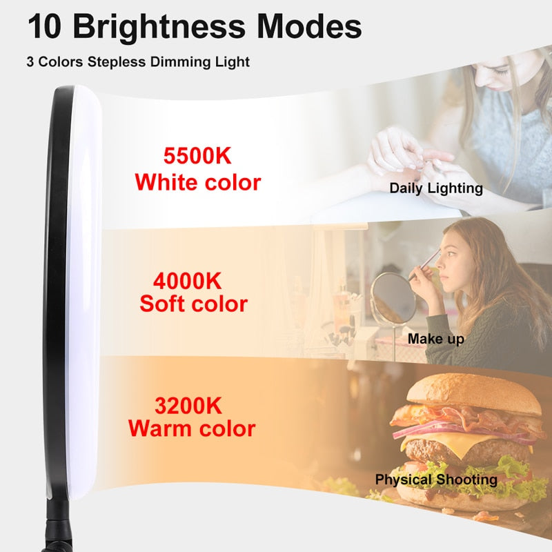 PYNSSEU 10/14 LED-Selfie-Ringlampe mit 2M-Stativ-Fotolicht mit Handyhalter für YouTube-Kamera-Foto-Make-up