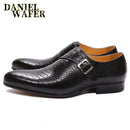 LUXURY MEN LOAFERS SHOES SNAKE SKIN PRINTS MONK STRAP SLIP ON BROWN BLACK CASUAL SHOES FORMAL DRESSES OFFICE men&
