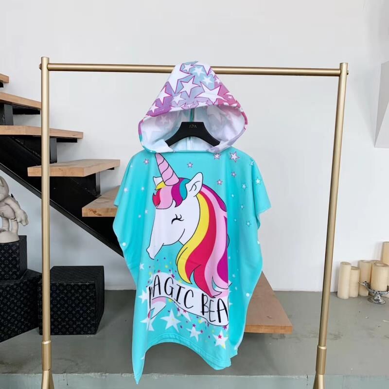 Towel Poncho for Children Gym Sports Hooded Unicorn Mermaid Bathrobe Kids Surf Pool Changing Robe Baby Girl Boy Swimming Towels