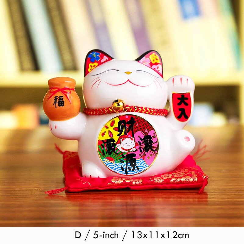 5 inch Maneki Neko Lucky Cat Ornament Ceramic Fortune Cat Statue Home Decorative Gift Feng Shui Beckoning Cat Piggy Bank