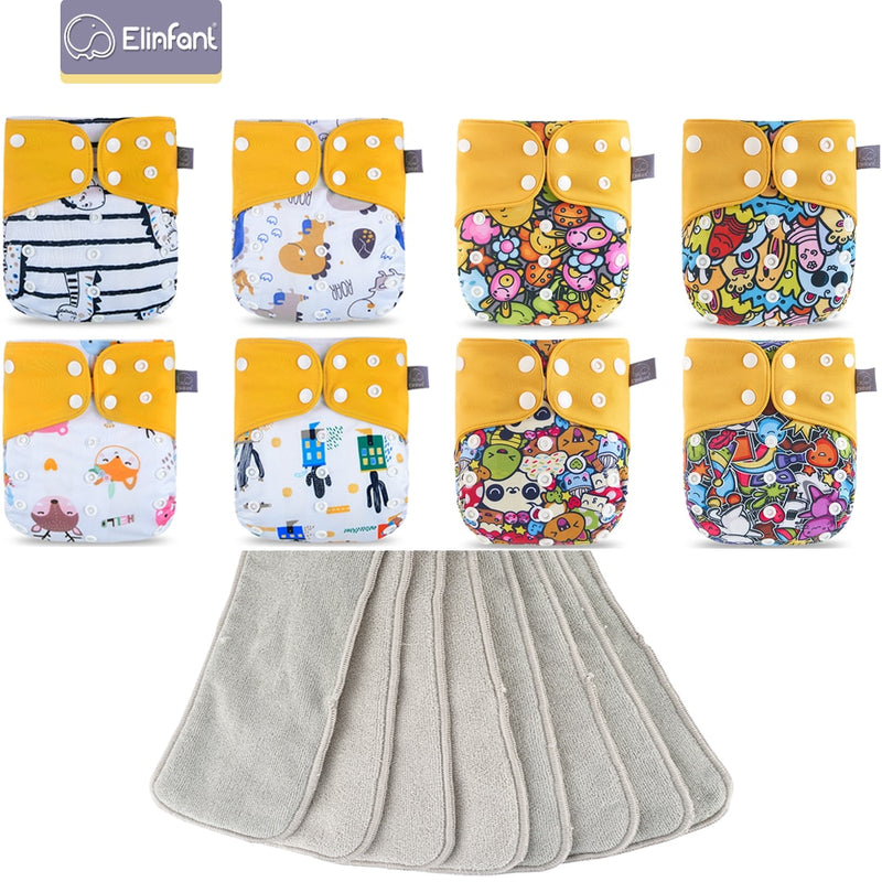 Elinfant New Matching waterproof baby pcoket diapers 8 pcs gray mesh cloth diapers and 8pcs microfiber inserts